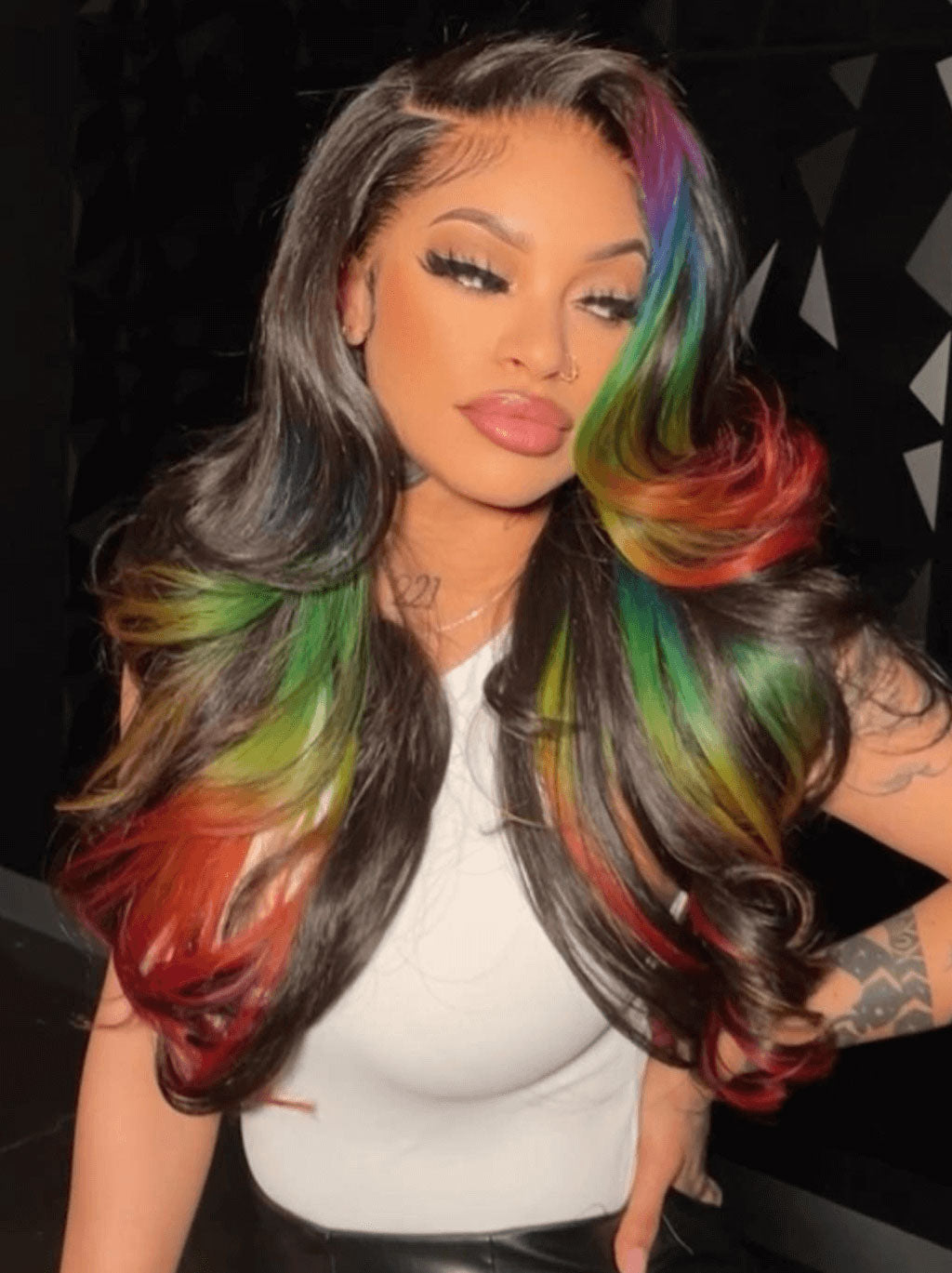Customized Black with Purple Green Blue Red Multi Color Lace Frontal Wig Human Hair