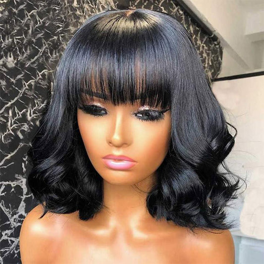 Best Beauty Hair Bob Wig Middle Part with Bangs Human Hair Machine Made Flash Sale