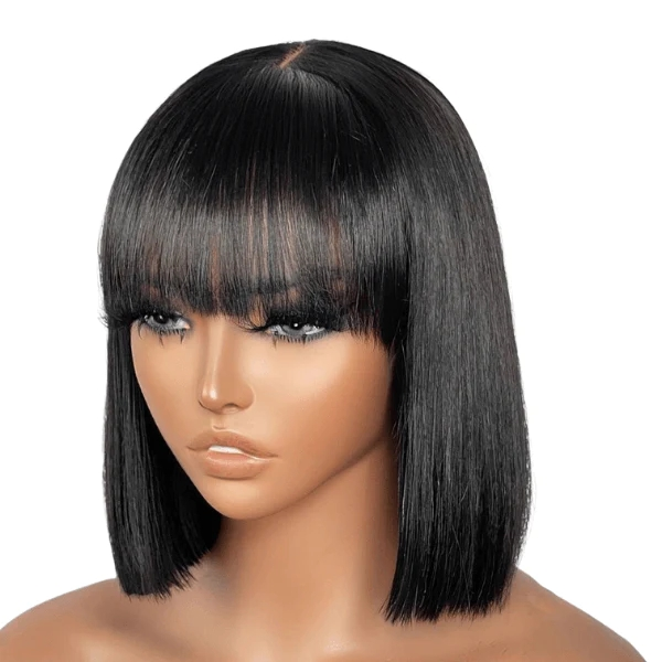 Best Beauty Hair Bob Wig Middle Part with Bangs Human Hair Machine Made Flash Sale