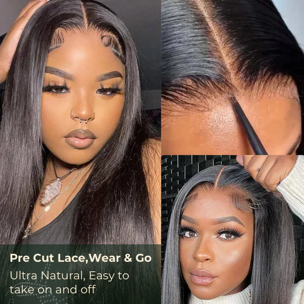 Silky Straight 6x4 Pre Cut Put On and Go Glueless Lace Wig Pre Plucked Human Hair