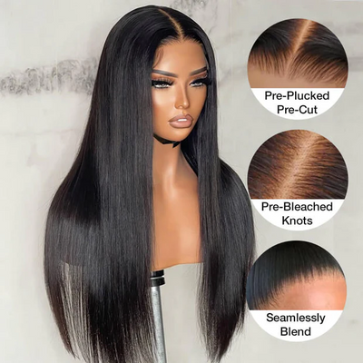 Silky Straight 6x4 Pre Cut Put On and Go Glueless Lace Wig Pre Plucked Human Hair