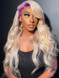 Best Beauty Hair Customized 613 Blonde Color Lace Frontal Wig with Lavender Purple Roots Human Hair