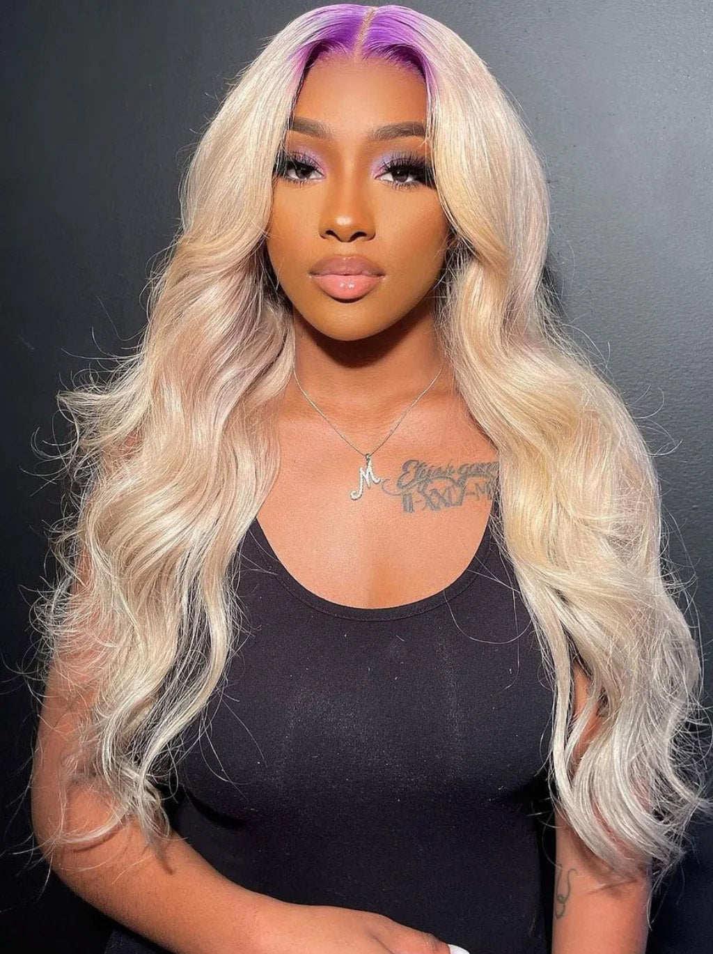 Best Beauty Hair Customized 613 Blonde Color Lace Frontal Wig with Lavender Purple Roots Human Hair