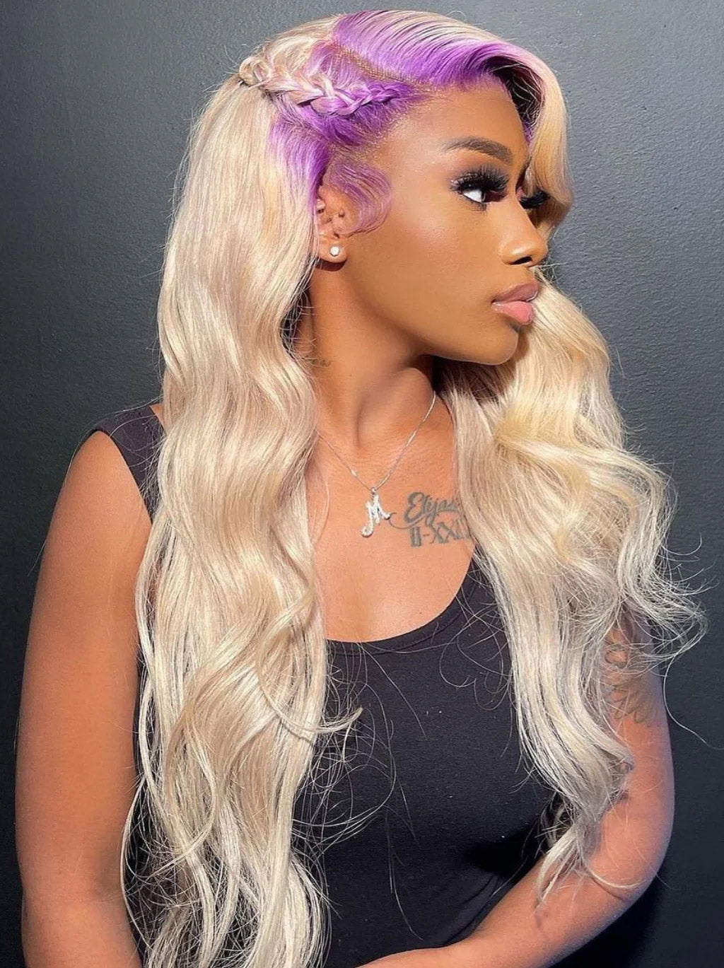 Best Beauty Hair Customized 613 Blonde Color Lace Frontal Wig with Lavender Purple Roots Human Hair