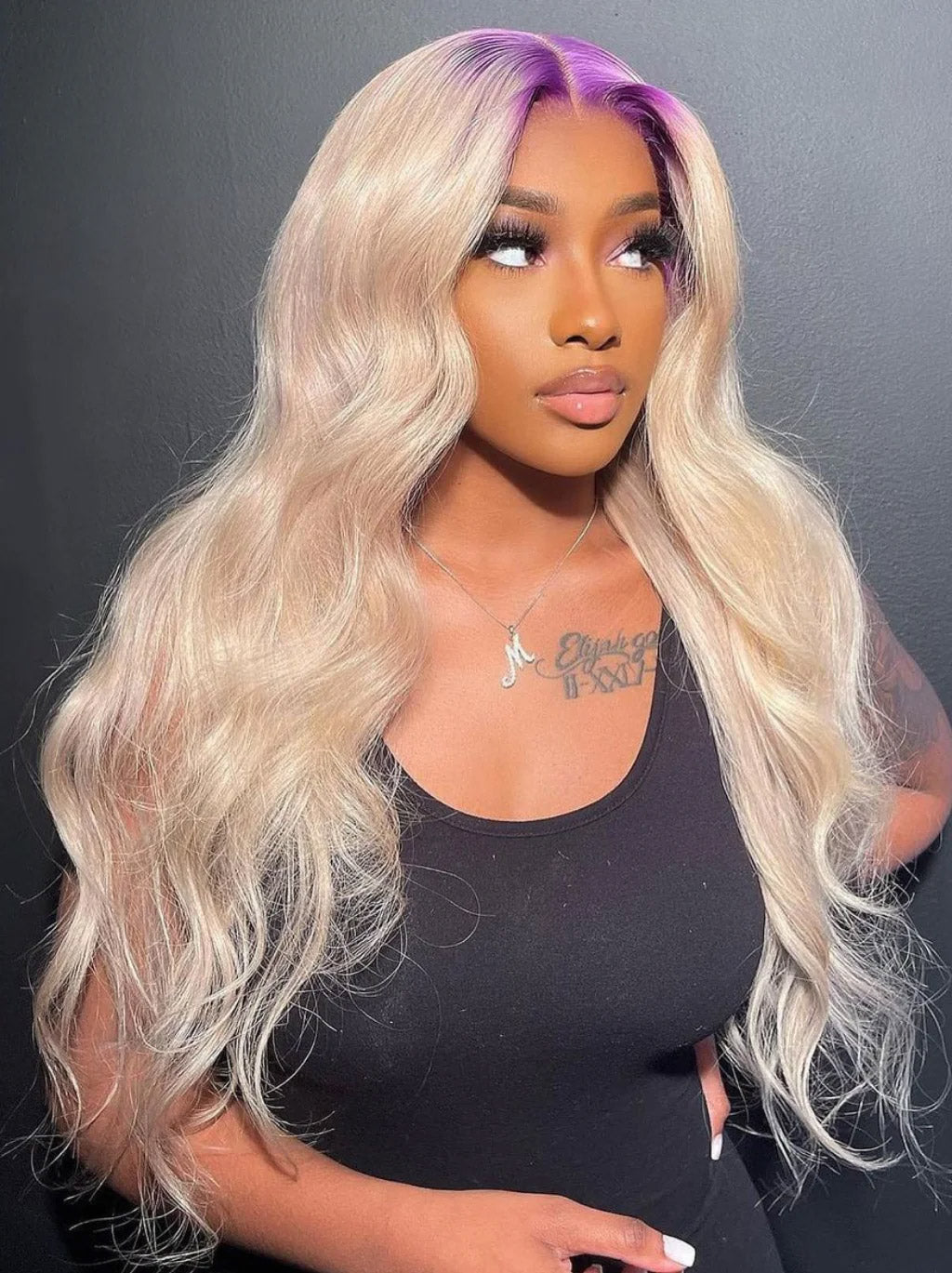 Best Beauty Hair Customized 613 Blonde Color Lace Frontal Wig with Lavender Purple Roots Human Hair
