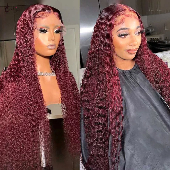 99J Color 13x4 Transparent Lace Frontal Wig Jerry Curly Best Beauty Human Hair