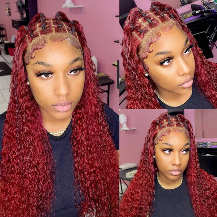 99J Color 13x4 Transparent Lace Frontal Wig Jerry Curly Best Beauty Human Hair