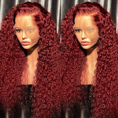 99J Color 13x4 Transparent Lace Frontal Wig Jerry Curly Best Beauty Human Hair