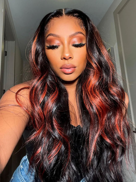 Best Beauty Customized Ginger Orange on Black Highlight Color Lace Frontal Wig Human Hair