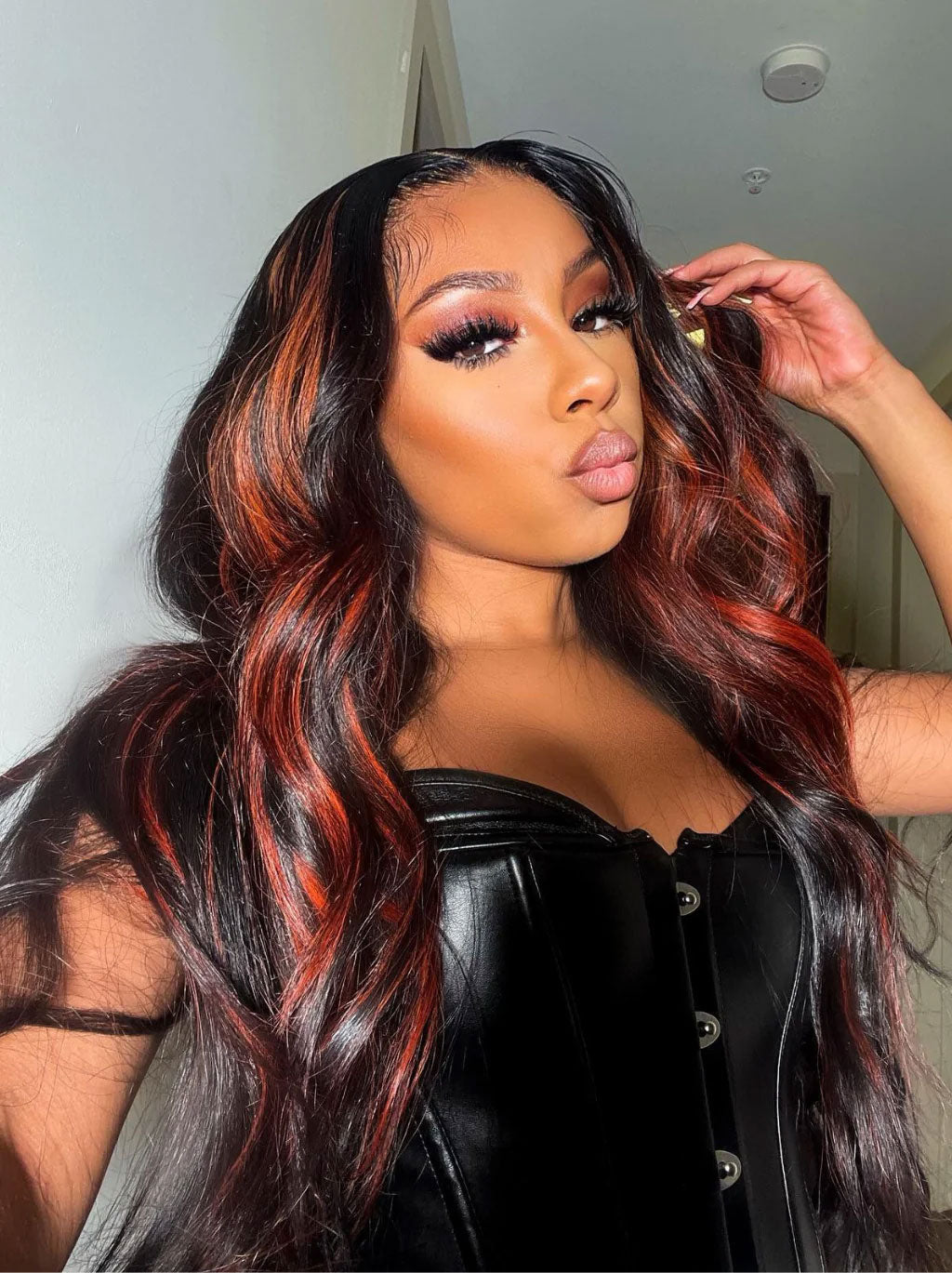 Best Beauty Customized Ginger Orange on Black Highlight Color Lace Frontal Wig Human Hair