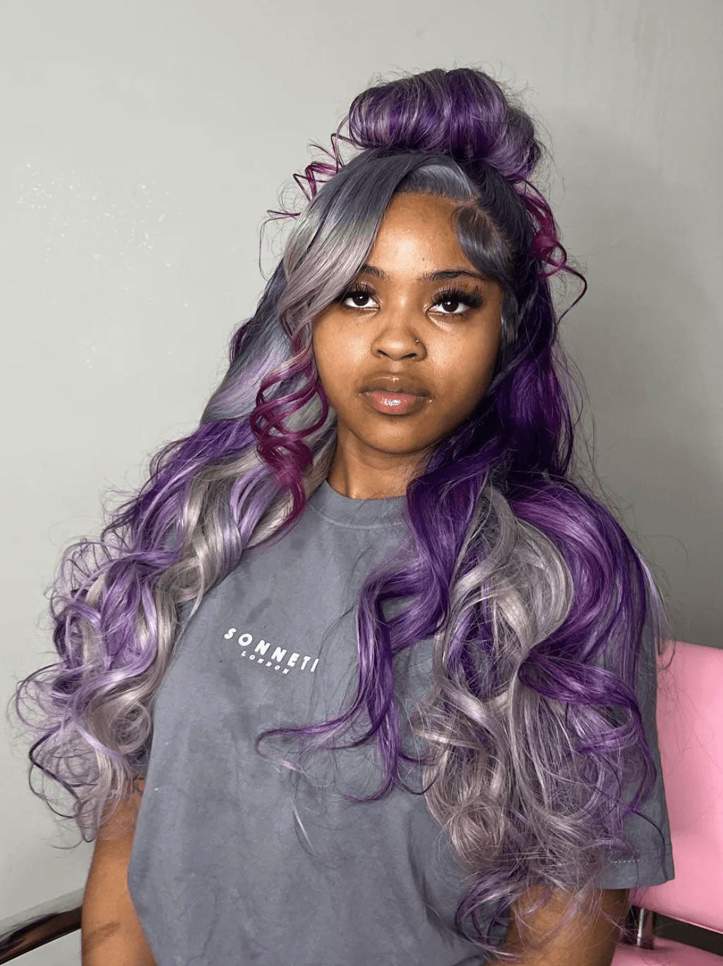 Best Beauty Gray Purple Highlight Color Lace Frontal Wig Human Hair