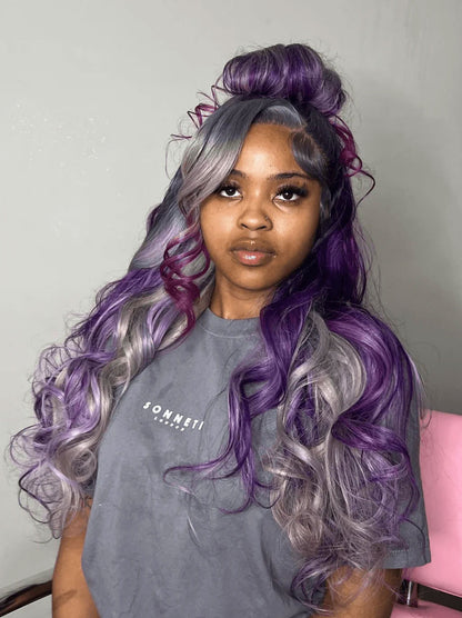 Best Beauty Gray Purple Highlight Color Lace Frontal Wig Human Hair
