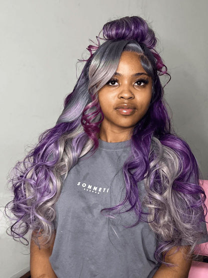 Best Beauty Gray Purple Highlight Color Lace Frontal Wig Human Hair