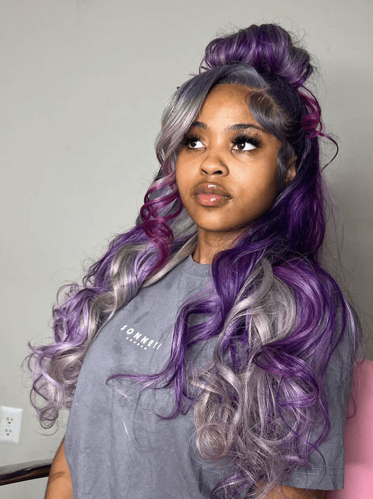 Best Beauty Gray Purple Highlight Color Lace Frontal Wig Human Hair