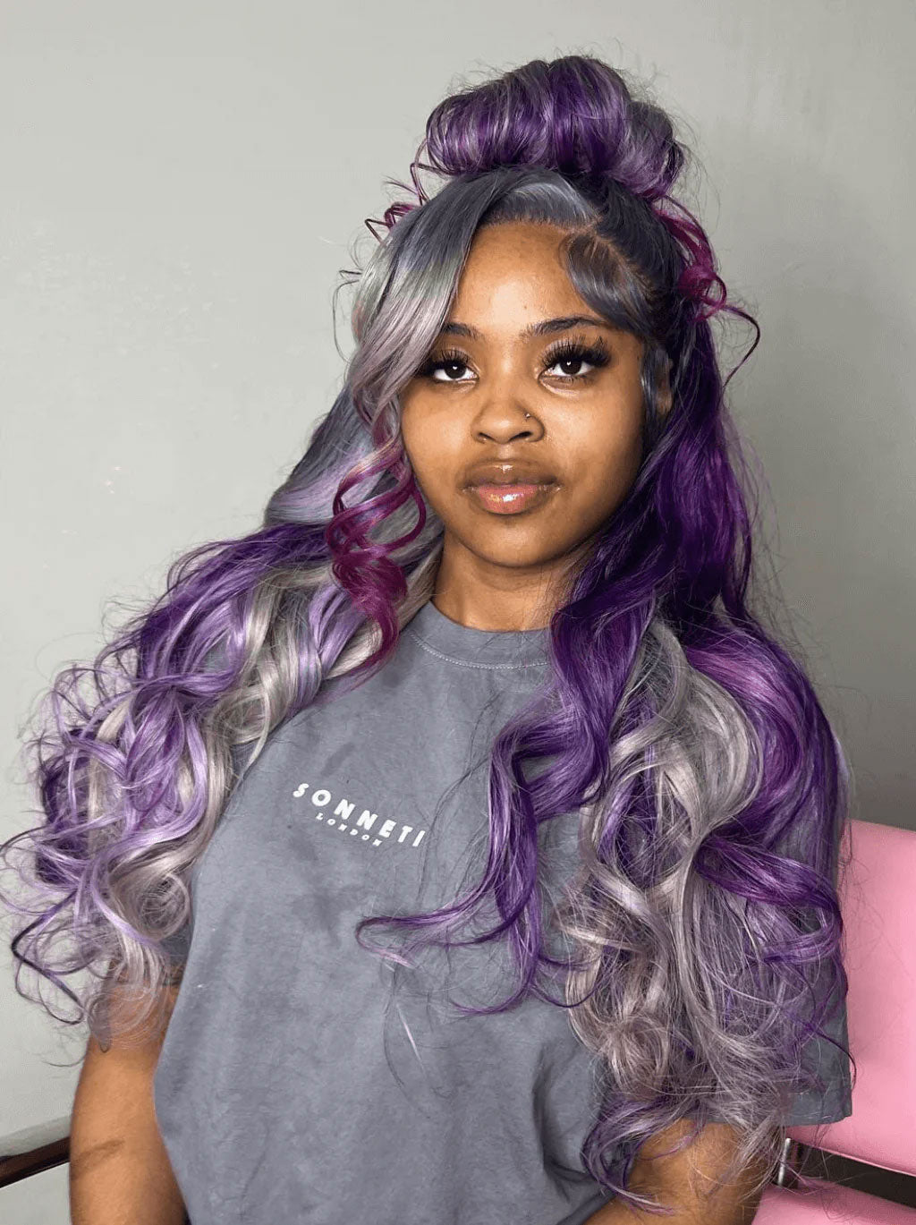 Best Beauty Gray Purple Highlight Color Lace Frontal Wig Human Hair