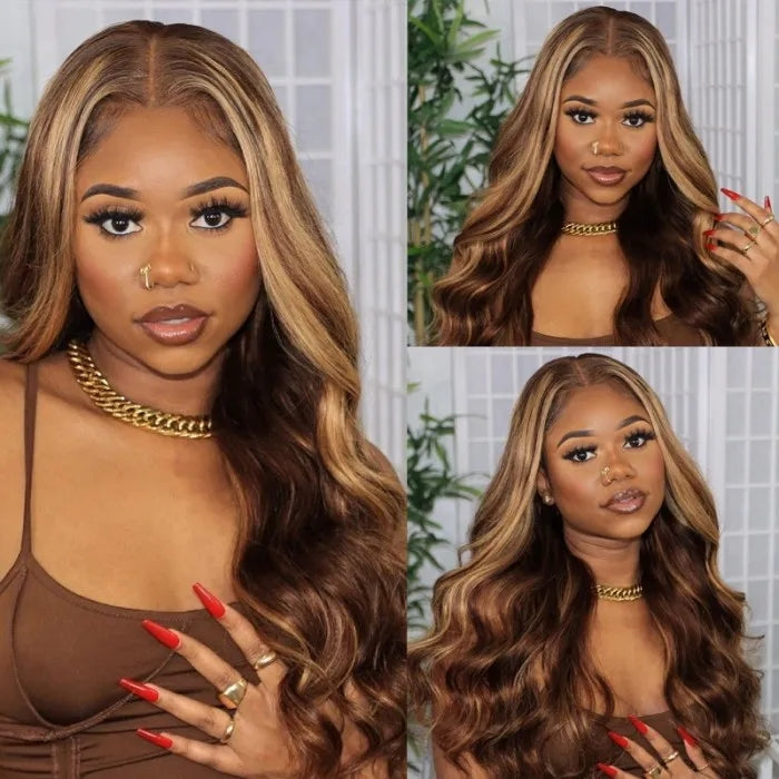 Higher Density 13x4 Lace Frontal Wig Body Wave Ombre Highlight Best Beauty Human Hair