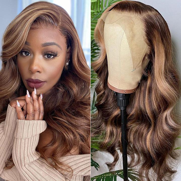 Higher Density 13x4 Lace Frontal Wig Body Wave Ombre Highlight Best Beauty Human Hair