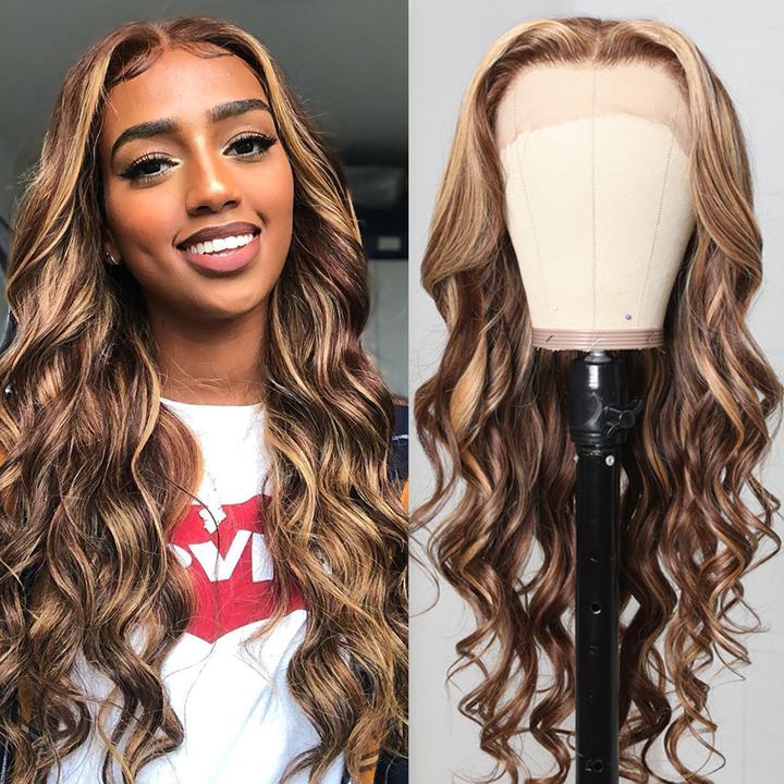 Higher Density 13x4 Lace Frontal Wig Body Wave Ombre Highlight Best Beauty Human Hair