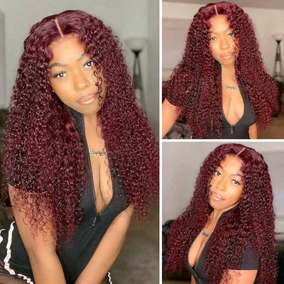 Best Beauty Hair 4x4 Transparent Lace Closure Wig Jerry Curl 99J Color Human Hair