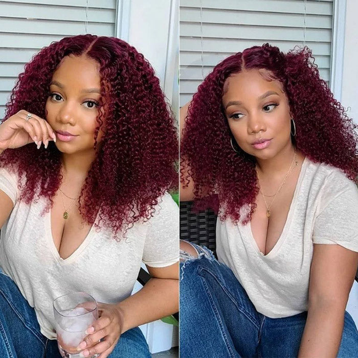 Best Beauty Hair 4x4 Transparent Lace Closure Wig Jerry Curl 99J Color Human Hair