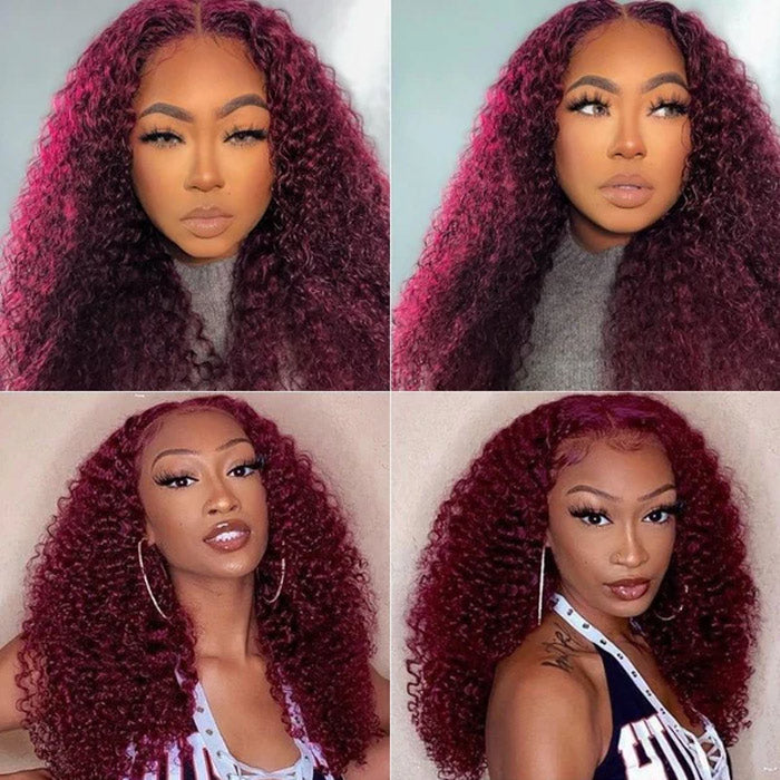 Best Beauty Hair 4x4 Transparent Lace Closure Wig Jerry Curl 99J Color Human Hair