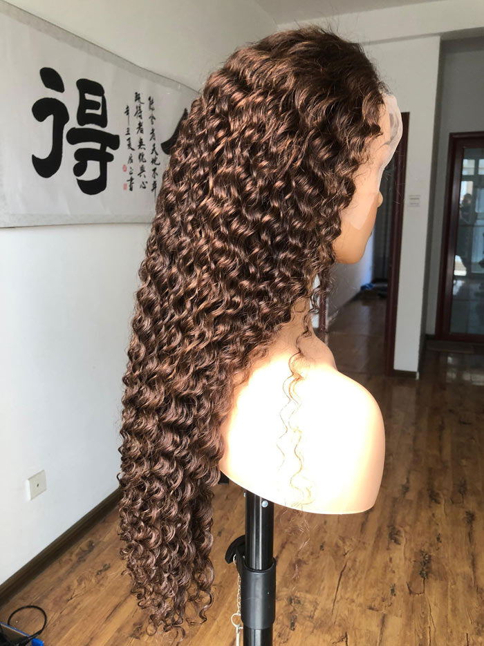 Best Beauty Hair Chocolate Brown Color Lace Frontal Wig Jerry Curl Human Hair