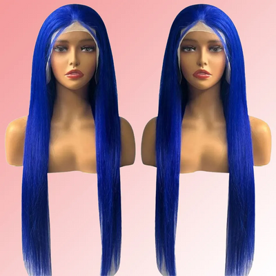 Best Beauty Hair Blue Color 13x4 Lace Frontal Wig Human Hair Silky Straight