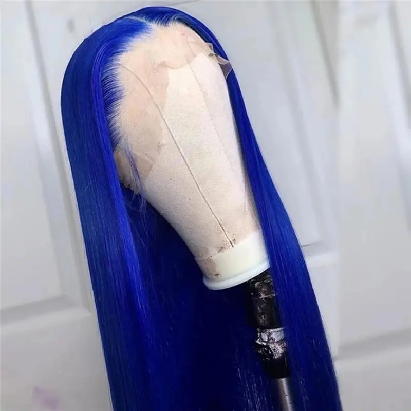 Best Beauty Hair Blue Color 13x4 Lace Frontal Wig Human Hair Silky Straight