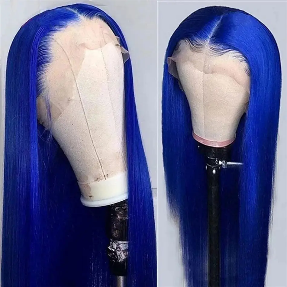 Best Beauty Hair Blue Color 13x4 Lace Frontal Wig Human Hair Silky Straight