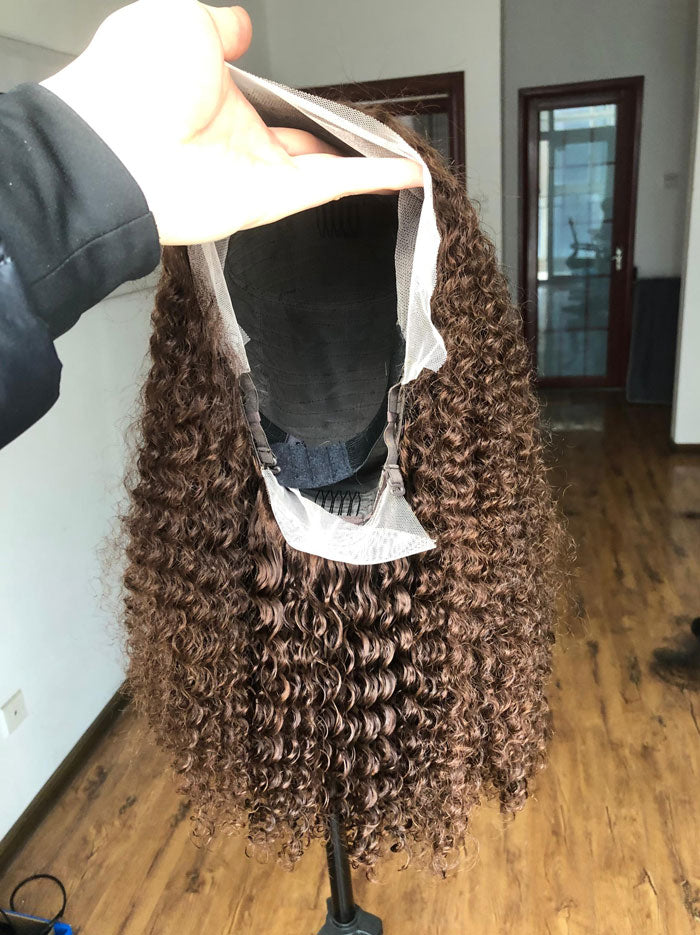 Best Beauty Hair Brown Color Kinky Curly Lace Frontal Wig Human Hair