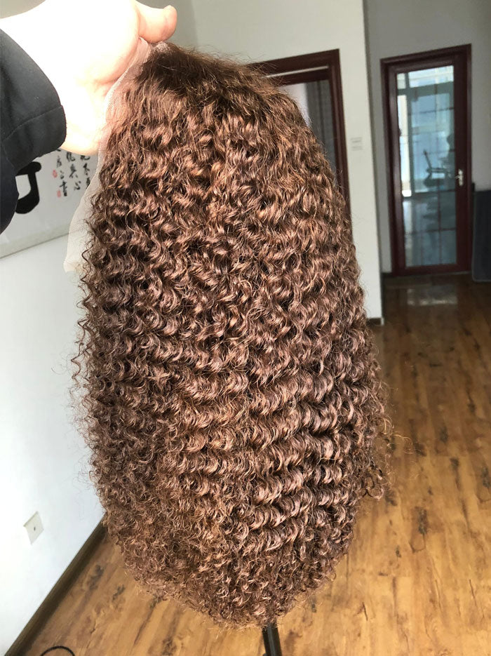 Best Beauty Hair Brown Color Kinky Curly Lace Frontal Wig Human Hair
