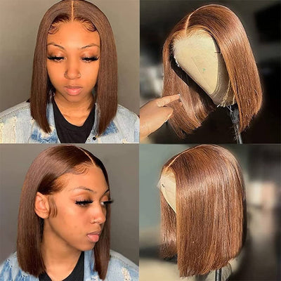 Best Beauty Hair Brown Color Short Bob Lace Wig Pre Plucked Human Hair