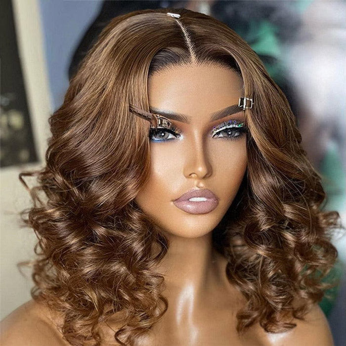 Best Beauty Hair Brown Color #4 Bob Lace Wig Loose Wave Human Hair