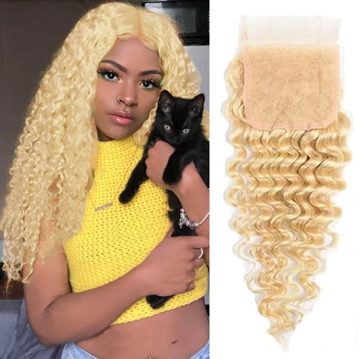 Best Beauty Hair Bundles with Closure Honey Blonde #613 Deep Wave Human Hair