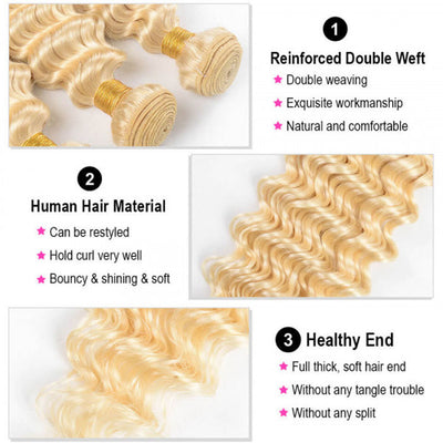 Best Beauty Hair Bundles with Closure Honey Blonde #613 Deep Wave Human Hair