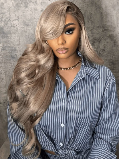 Best Beauty Hair Customized Ash Brown Gray Color 13x4 Frontal Wig Body Wave Human Hair