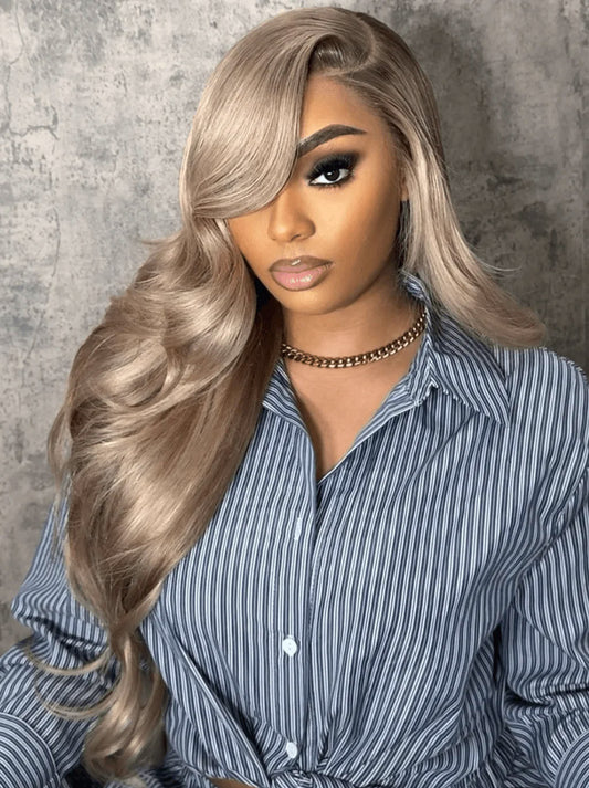Best Beauty Hair Customized Ash Brown Gray Color 13x4 Frontal Wig Body Wave Human Hair