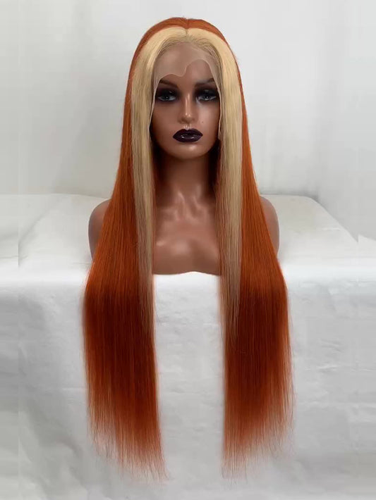 Best Beauty Hair Customized Money Piece Honey Blonde Orange Color Lace Front Wig