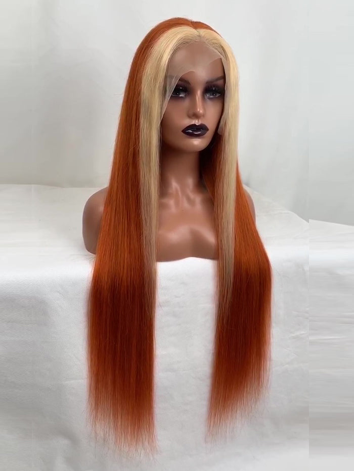Best Beauty Hair Customized Money Piece Honey Blonde Orange Color Lace Front Wig