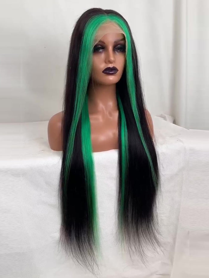 Best Beauty Hair Customized Money Piece Peacock Blue Color Lace Frontal Wig