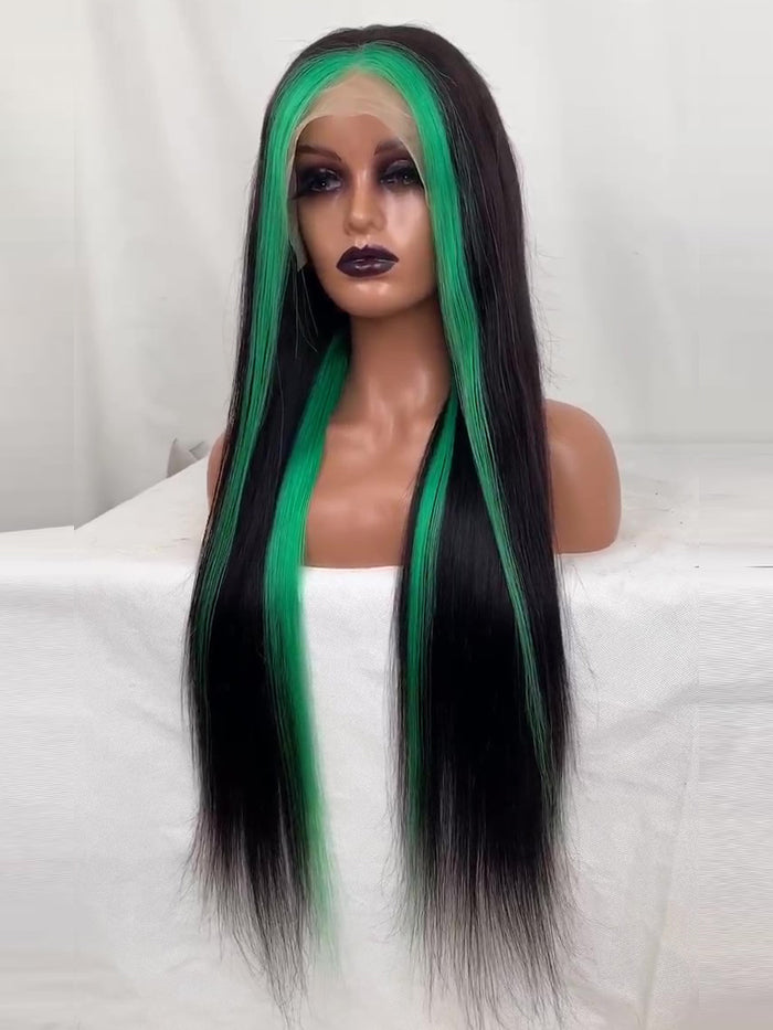 Best Beauty Hair Customized Money Piece Peacock Blue Color Lace Frontal Wig