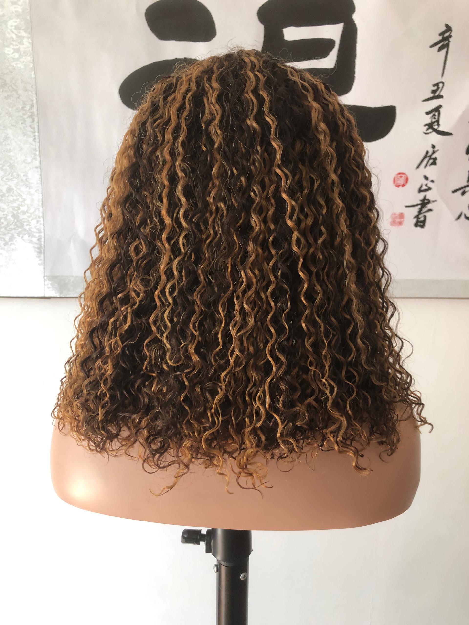 Best Beauty Hair Customized Ombre Highlight Curly No Lace Wig with Bangs