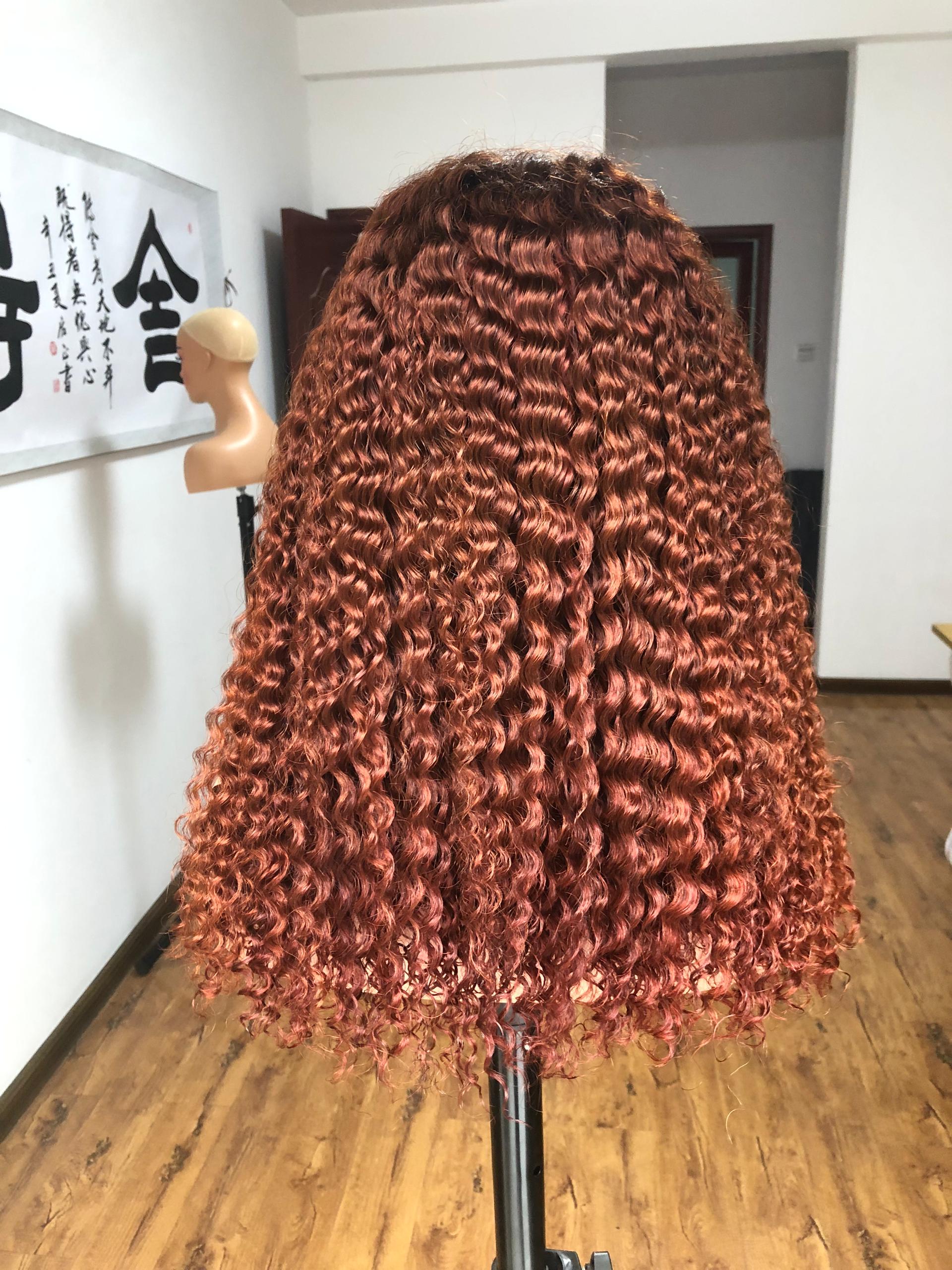 Best Beauty Hair Customized Reddish Brown Lace Frontal Wig Kinky Curl
