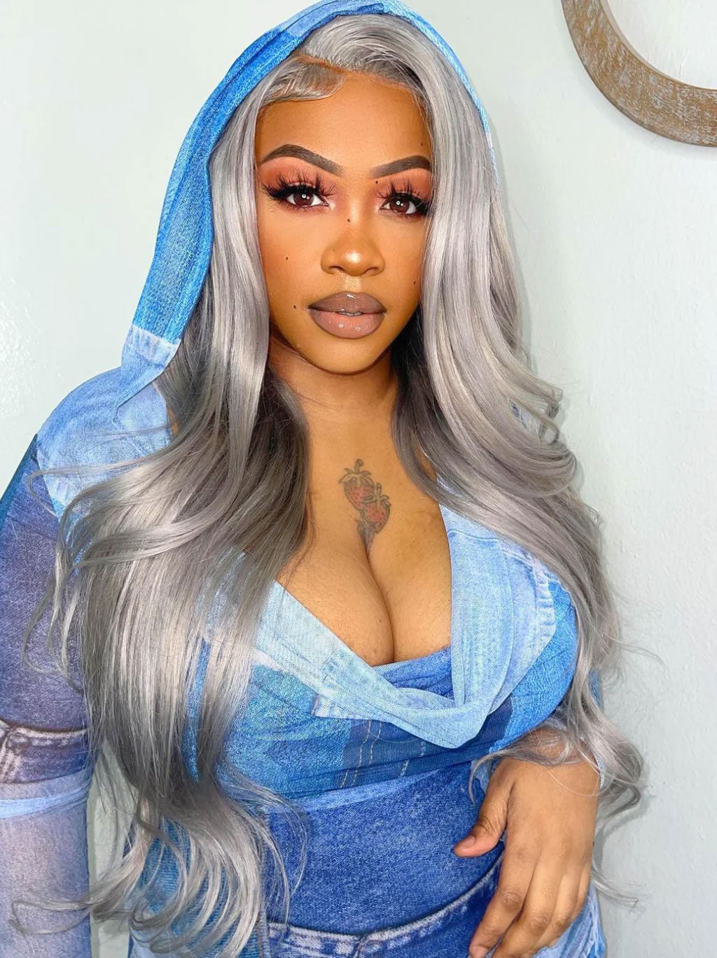 Best Beauty Hair Gray Color Lace Frontal Wig Pre Plucked Body Wave Human Hair