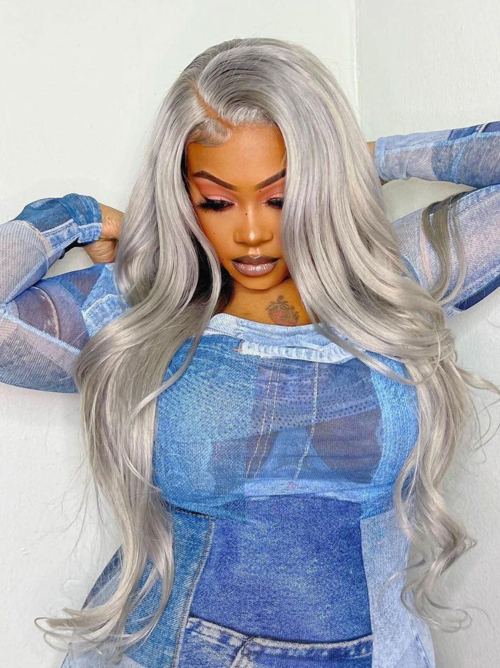 Best Beauty Hair Gray Color Lace Frontal Wig Pre Plucked Body Wave Human Hair