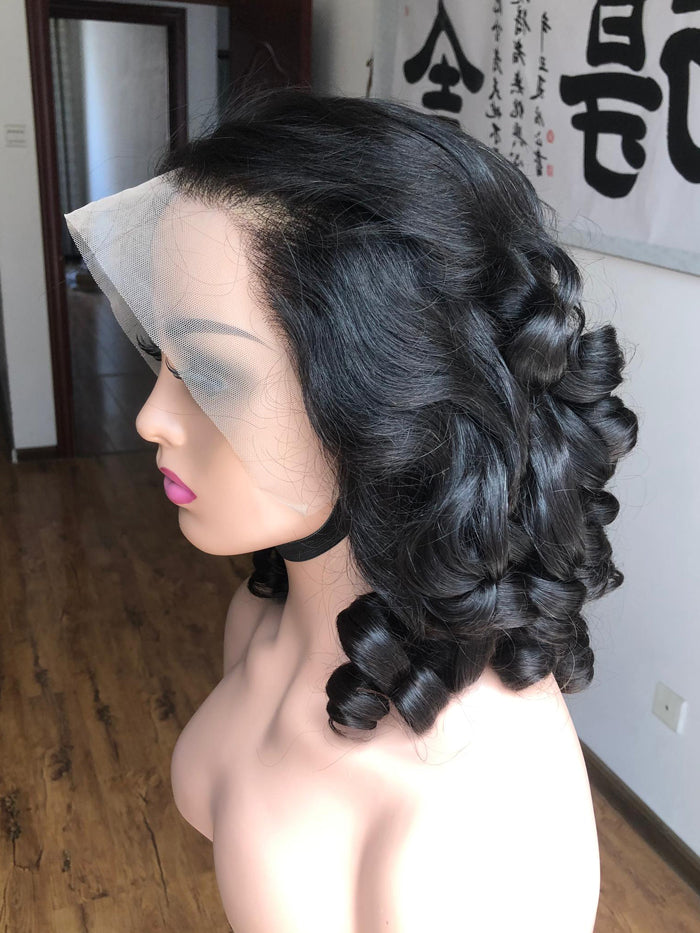 Best Beauty Hair Half Egg Curl Lace Frontal Wig Double Drawn Human Hair