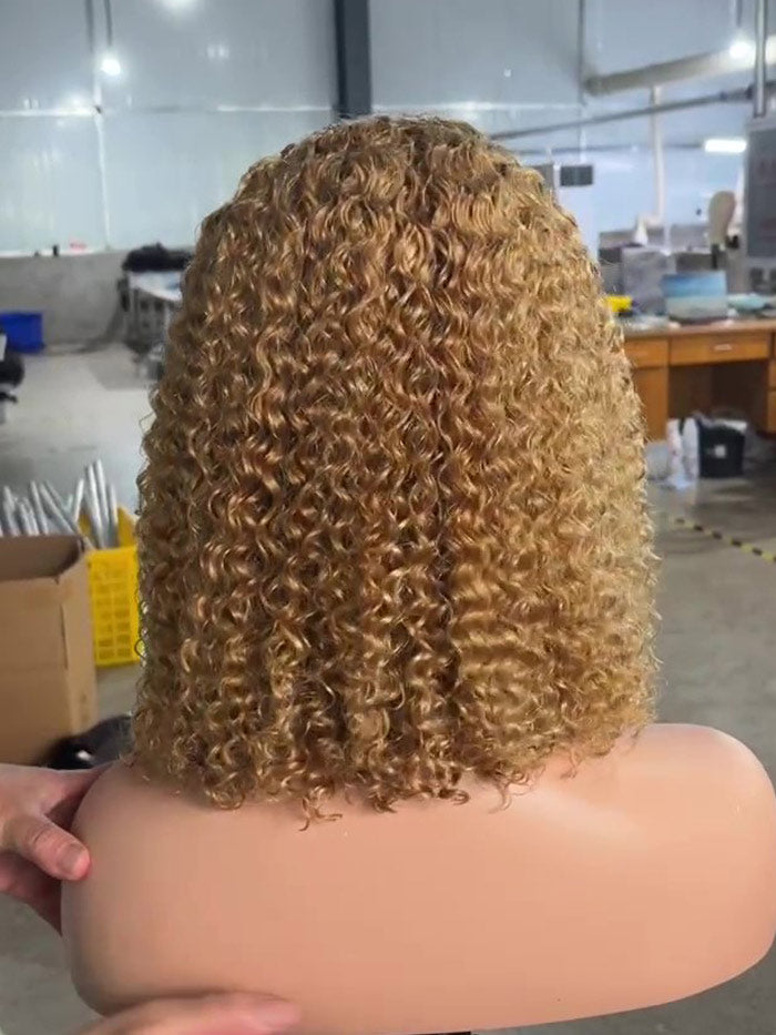 Best Beauty Hair Honey Blonde Color 27 Lace Frontal Wig Kinky Curl Human Hair