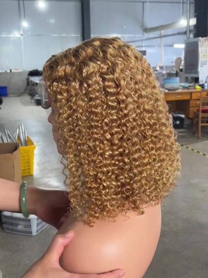 Best Beauty Hair Honey Blonde Color 27 Lace Frontal Wig Kinky Curl Human Hair