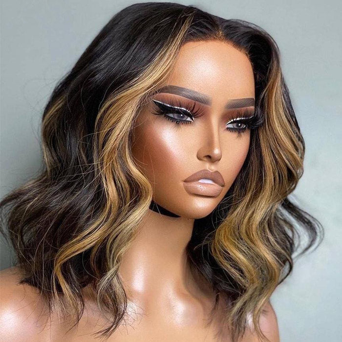 Best Beauty Hair Money Piece Honey Blonde Color Bob Lace Closure Wig Human Hair Flash Sale