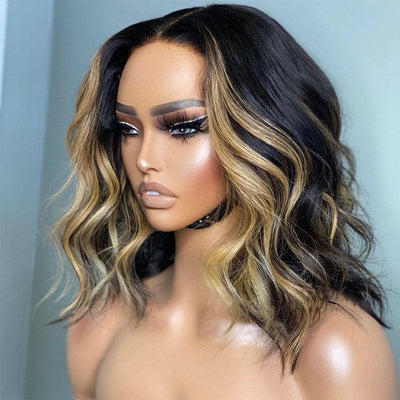 Best Beauty Hair Money Piece Honey Blonde Color Bob Lace Closure Wig Human Hair Flash Sale